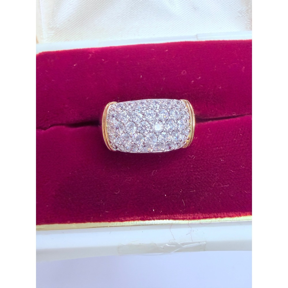 Sterling Silver 925 Two-Tone Pave CZ Statement Ring Size 8